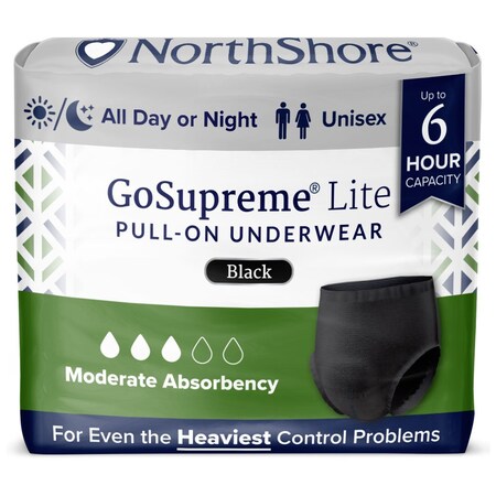 Northshore GoSupreme LITE Pull-On Underwear, Black, Medium, 30"-40", 56PK 2140